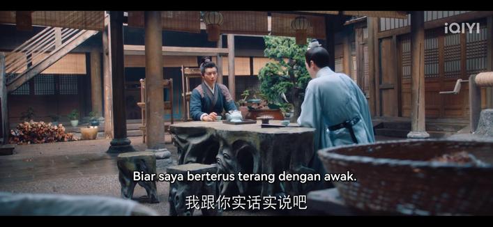 A scene from a Chinese drama with Malay and Chinese subs