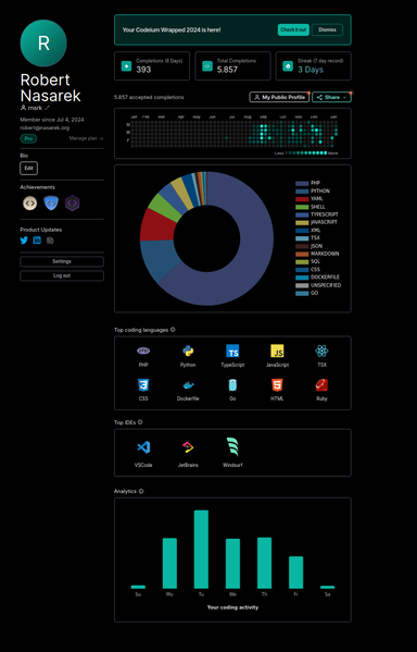 Dashboard of codeium profile.