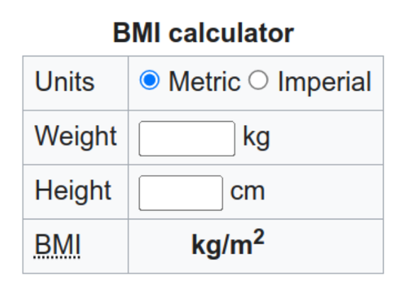 screenshot of https://en.wikipedia.org/wiki/Template:BMI_calculator (CC BY-SA 4.0)