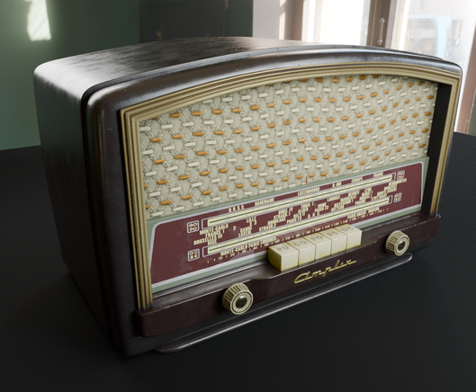 A realistic 3D model of a vintage radio