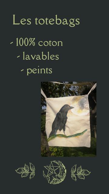 Totebag peint avec un corbeau et la lune