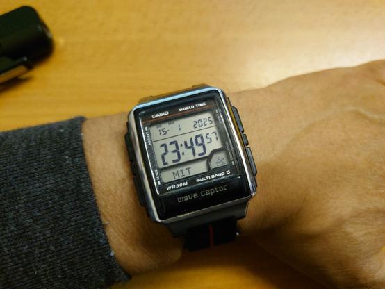 Casio Waveceptor watch, now working and on my left wrist (unusual, but I am wearing a different watch on the right where I normally wear watches)
