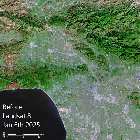 Landsat image - parts of Los Angeles and surrounds - 'before', Landsat 8, Jan. 6th 2025