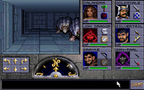Screenshot from Eye of the Beholder 2.

The party is in a section of the game where magic is forbidden. In this playthrough, most of the characters have names like "Silvertail", "Goldscale", "Drayke" and "Jon Draggore" implying that they are disguised metallic dragons.

(Spoiler: The antagonist is a disguised chromatic dragon)
