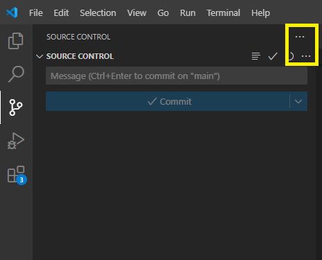 A picture of the Git part of Visual Studio Code.

I highlighted (in yellow, top right corner) two very similar "..." menus next to each other.