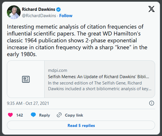 A tweet from Richard Dawkins.