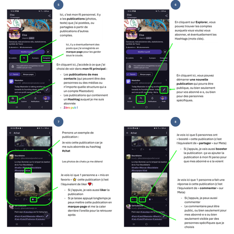 Capture d'écran pour expliquer les différents icones de l'interface mastodon (Accueil, fil, explorer)