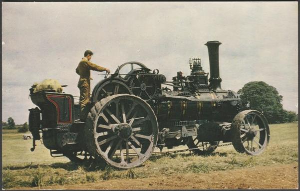 Printed colour postcard showing a view of the Fowler Ploughing Engine N.R. 1212.
Published by J. Salmon Ltd, Sevenoaks, No 5533, c.1960s.
Postally unused.
Very good condition, with very slight corner bumps, but tiny chip to upper left edge.