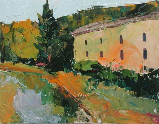 A 14x18 acrylic painting on canvas of a building on the bank of the Ouvèze River in the south of France, by Janet Dyer.

Note: Discounts and sales do not apply to original artwork.