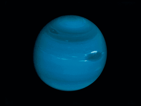 The icy giant Neptune, as seen by Voyager II.