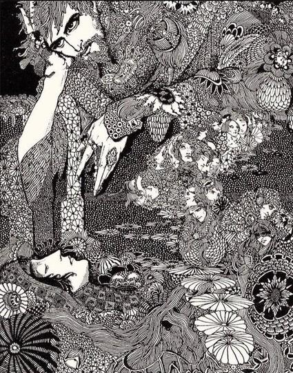art nouveau illustration of couple composed of flowers