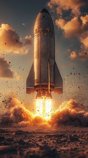 Gloire au Décollage.
Lancement spectaculaire d’une fusée avec des flammes intenses et un ciel vibrant, capturant le moment exaltant de la conquête spatiale.
Spectacular rocket launch with intense flames and a vibrant sky, capturing the exhilarating moment of space exploration.