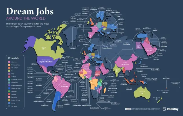 map - dream jobs around the world