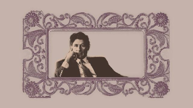 Das Foto zeigt ein Schwarzweiss Foto von Edward Said in einen gestickten Bilderrahmen montiert