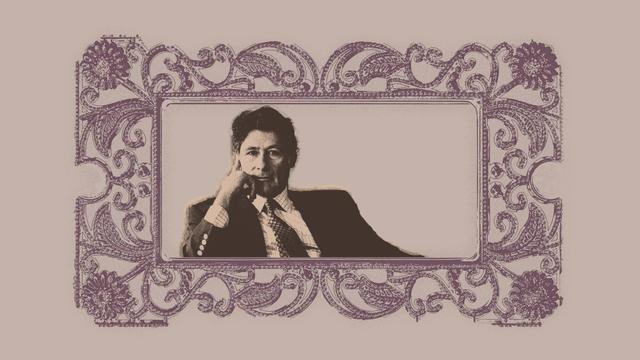 Das Foto zeigt ein Schwarzweiss Foto von Edward Said in einen gestickten Bilderrahmen montiert