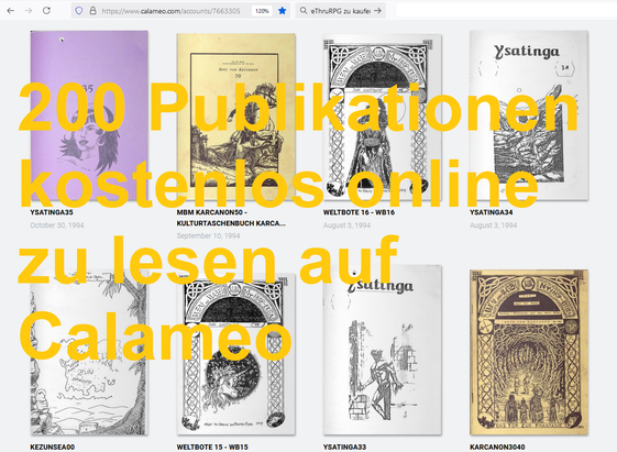 Calameo Cover-Flow, darüber die Schrift: "200 Publikationen kostenlos online zu lesen auf Calameo"
