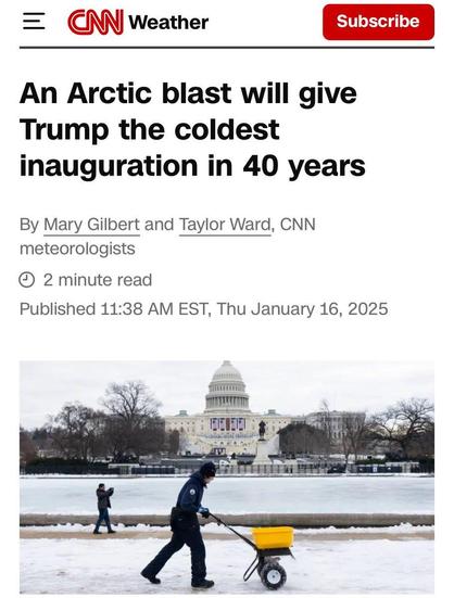 An Arctic blast will give Trump the coldest inauguration in 40 years.