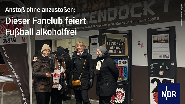 Anstoß ohne anzustoßen: Dieser Fanclub feiert Fußball alkoholfrei
Bild: Dani (links) und weitere Mitglieder der weiß-braunen-Kaffeetrinker*innen vor dem Getränkestand namens Trockendock. © NDR Foto: Luna Ragheb
