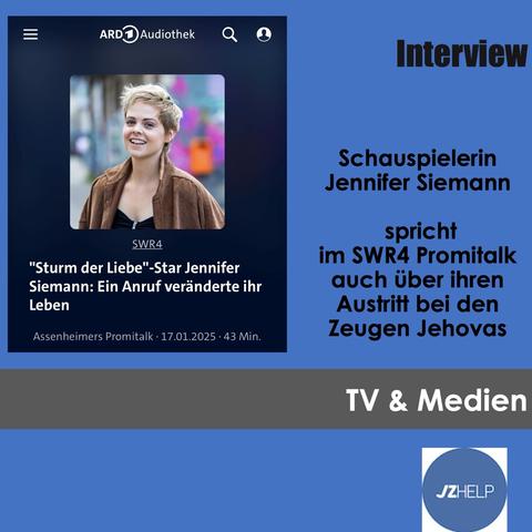 Schauspielerin Jennifer Schiemann aus "Sturm der Liebe" und "Der Bergdoktor" spricht im SWR4 Promitalk auch über ihren Austritt bei den Zeugen Jehovas.
