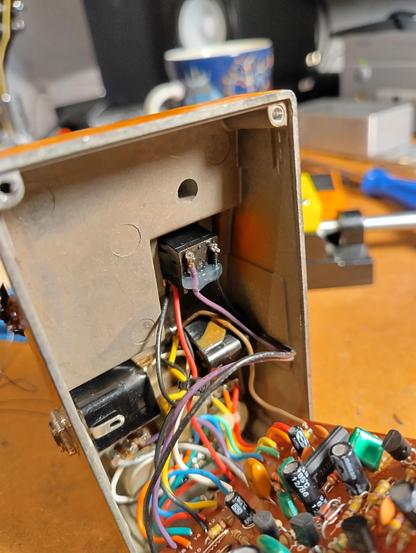Photo of a Boss DS-1 guitar pedal with a new footswitch.