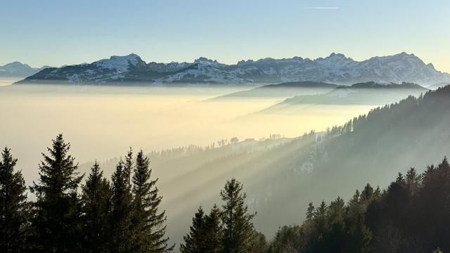 winteransicht des alpsteins in der abendsonne