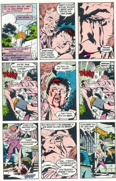 the (near) death of Celeste Rockfish caused by Kivun Roxxas in Legion of Superheroes #10 (LSH Vol4) 1989 by Keith Giffen, Tom & Mary Bierbaum and Al Gordon