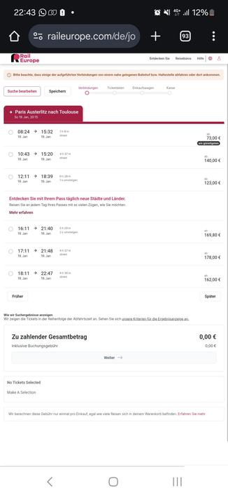Verbindungsauskunft eines Bahnticketdienstleisters
