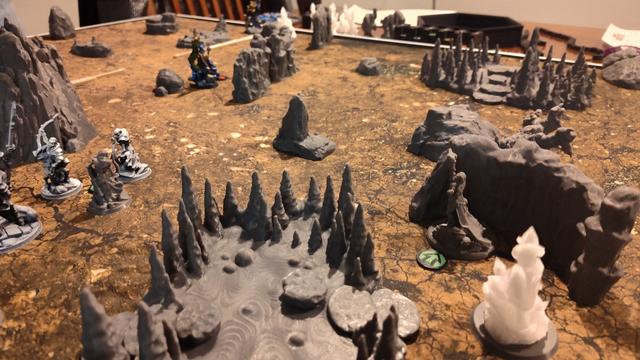 One Page Rules Age of Fantasy: Skirmish played in a cavern setting. Legion of the Undead fighting the Pyretic Demons.