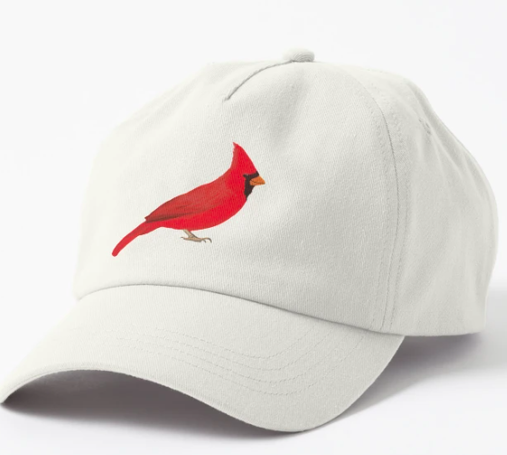 Our cardinal mascot is shown on a baseball hat.