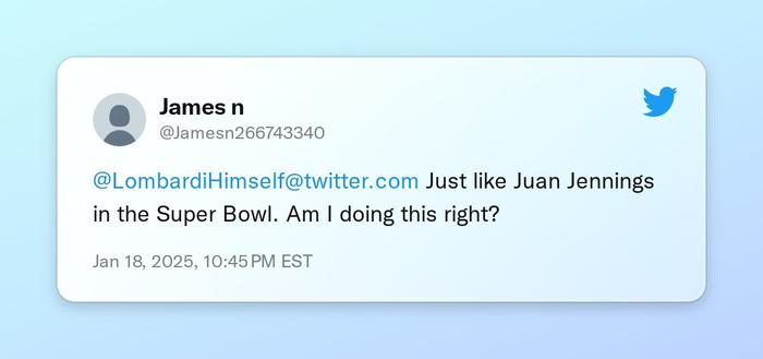 @LombardiHimself Just like Juan Jennings in the Super Bowl. Am I doing this right?