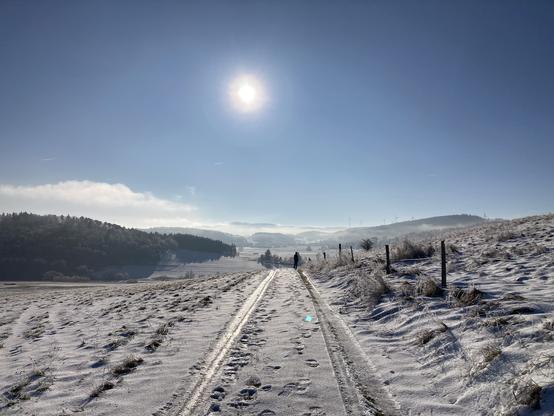 Weg durch den Schnee, viel blauer Himmel und Sonne