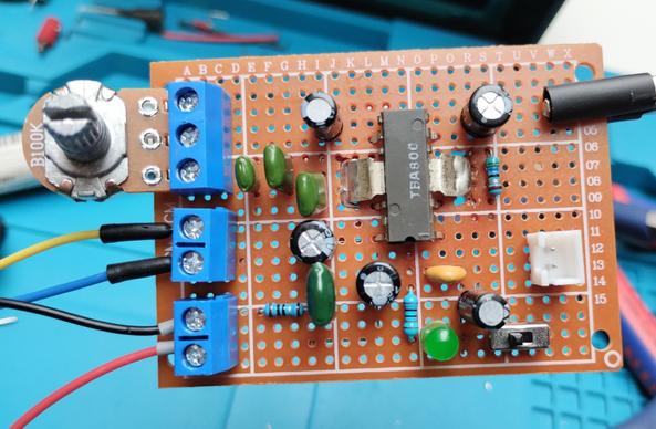 finished board from the top, showing all used components