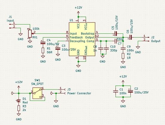 the schematics. I used my own symbol and footprint. I used a green LED instead of the red one.