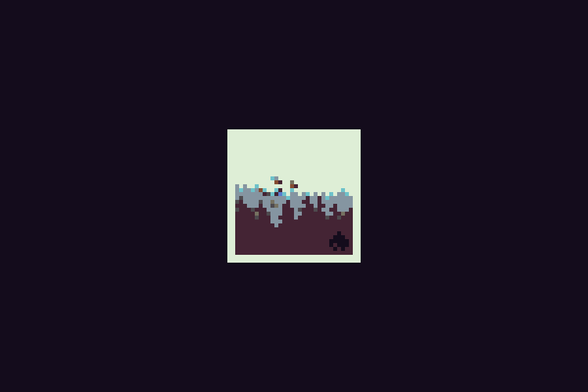 Pixel art depiction of a forest skyline with a flock of birds taking off in the distance