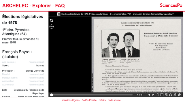 copie d'écran de la profession de foi de Bayrou candidat aux législatives de 1978