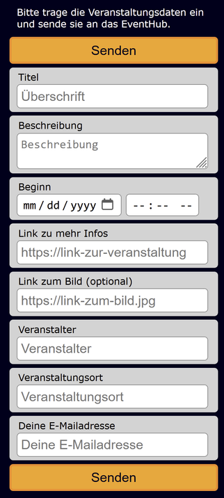 Screenshot der Erfassungsmaske für Events des EventHub.