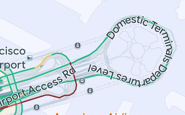 A google maps view of SFO airport which vaguely resembles the outlinr of a Star Trek starship.