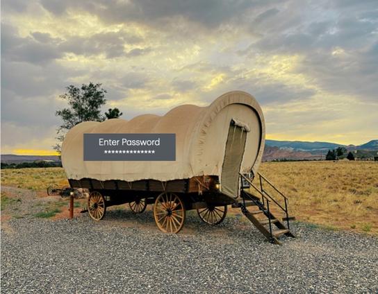 covered wagon with a password entry box on the side