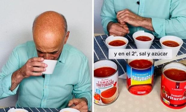 El experto Pascual Ibáñez, probando los tomates triturados. (INSTAGRAM / PASCUAL IBÁÑEZ)