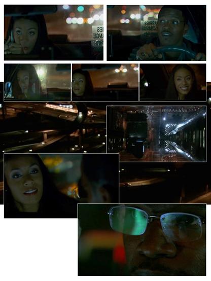 an arrangement of shots from the movie Collateral, illustrating a conversation leading to personal connection between a cab driver and passenger