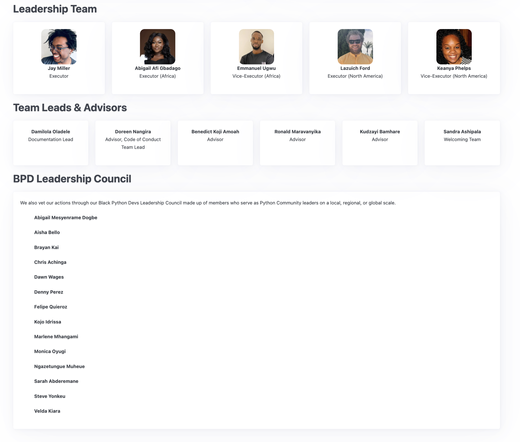 Leadership section of the about page!