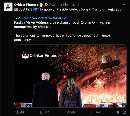 screenshot of orbiter finance tweet