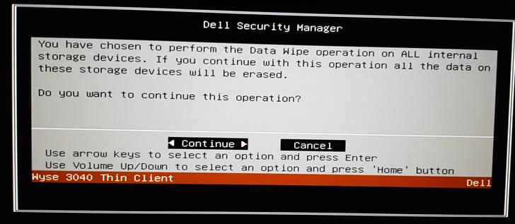 Resetting my Dell/Wyse 3040 thin client, using the integrated tools; 1st screen after reboot