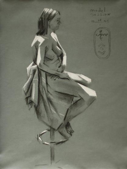 Second Session

This pastel drawing ‘Model Session – 18-01-25 – 2’ is the second live model pastel drawing of this today’s session. As explained in my art statement to the first one we had model Janneke over after 8 years. Back then we invited her to studio Brugman, Voorburg, Netherlands. Municipal centre ‘De Blauwe Tram’ in Leidschendam hosts our model session nowadays. And why not? It’s even better equipped and the set-up time is less. My colleague Hélène with whom organize these sessions stores many easles and boards there. They can be set up in record time.

Point of Criticism

A point of criticism from my side though. Throughout the years nude live drawing events are less and less frequented by students. Surely, that is due to an ever growing prudity. Not in Voorburg or The Netherlands only, but a sad worldwide tendency. Donald Trump will be president next 20th January 2025. Makes me all the more curious if it gets even worse within the years to come. What do you think? Courses and workshops get more hobby-like oriented. Learning anatomy of course is hard enough but can also be avoided by simply declaring doing nudes is something dirty. So, fear takes over and lures beginners into simple workshops painting darling roses in watercolor. A snacky bite and a feel good many of my colleagues like to cater. Fortunately, there always be a group of people still interested in walking that extra mile practising hard.