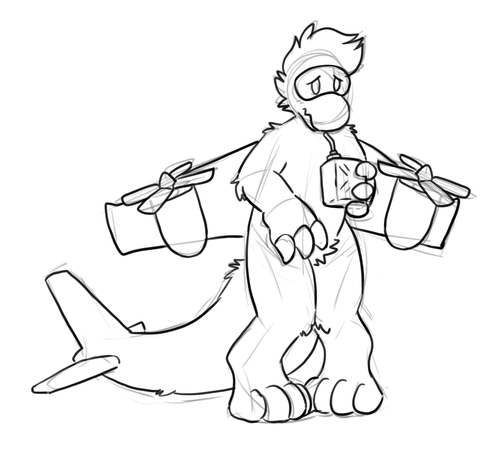 Parrot the plane dragon drinking a gas can as a drink, looking shy or nervous.
