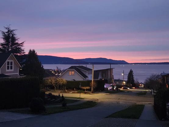Looking out over Bellingham Bay with the last bit of sunset hues fading beyond Lummi Island.