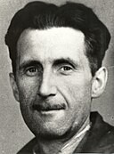 Black and white picture of George Orwell which appears in an old accreditation for the BNUJ, 1943. Branch of the National Union of Journalists (BNUJ)., Public domain, via Wikimedia Commons