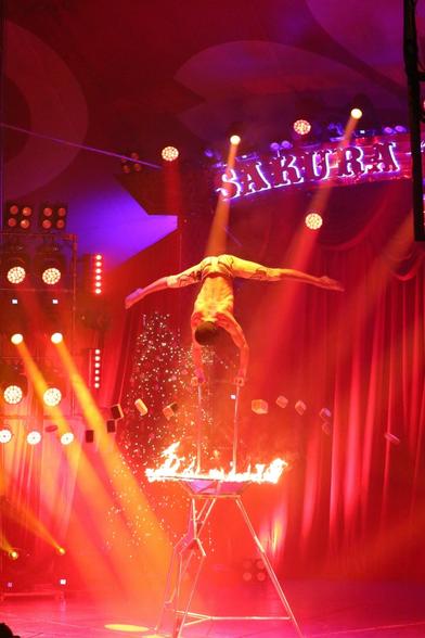 A balancing act in three parts (part three).
The young man has safely landed on the two poles. The bricks are still in the air, falling.