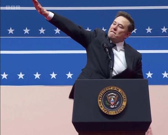 Elon Musk performing an unambiguous Nazi salute.