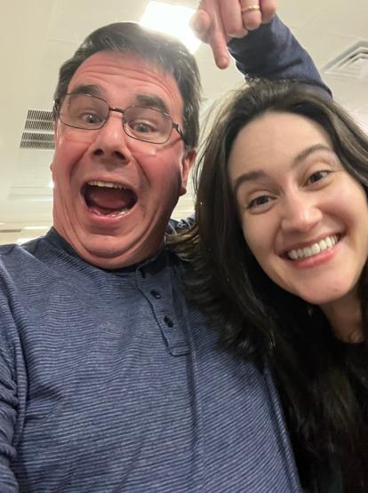 Wes, fanboying as he takes a photo with Kelsey Dionne
